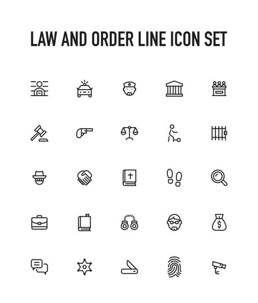 zestaw ikon linii prawa i porządku - secrecy surveillance security system order stock illustrations