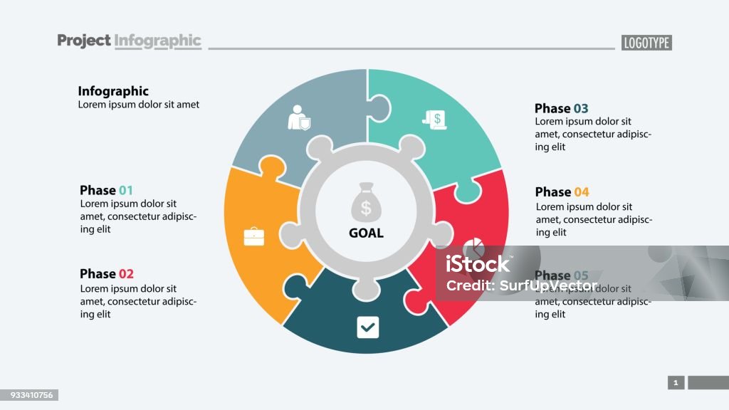 Five Elements Slide Template Five elements process chart slide template. Business data. Plan, circle. Creative concept for infographic, presentation, report. Can be used for topics like finance, teamwork. Puzzle stock vector