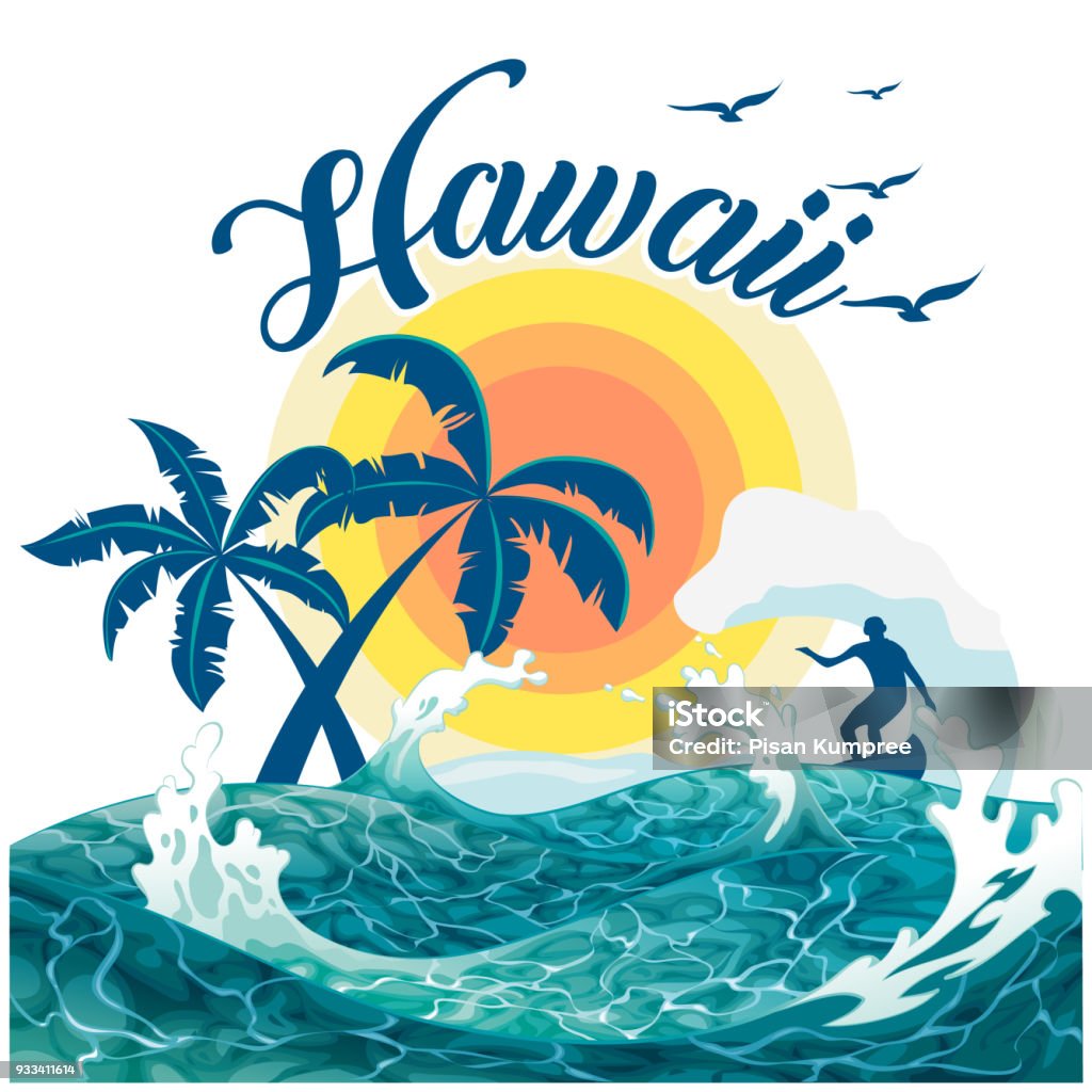 Hawaii Surfing Sea Tree Sunset Background Vector Hình Ảnh Hình ...