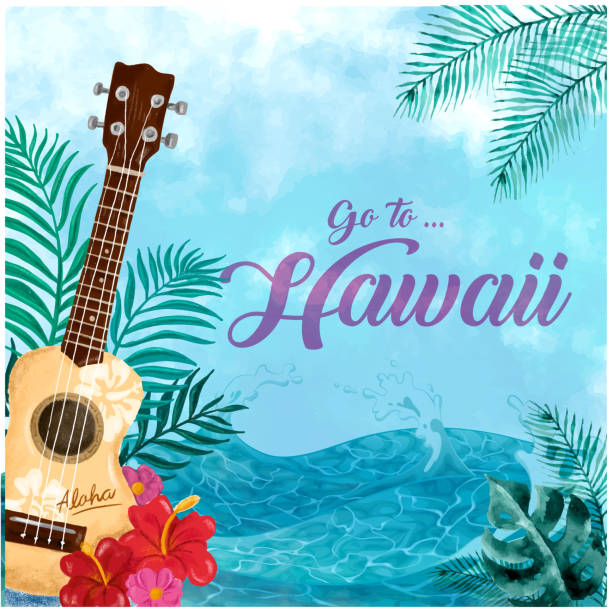 illustrazioni stock, clip art, cartoni animati e icone di tendenza di vai all'immagine vettoriale di sfondo del fiore di sea tree della chitarra delle hawaii - tropical climate polynesia flower pacific islands