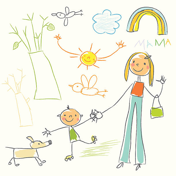 children's drawing  mother drawings stock illustrations