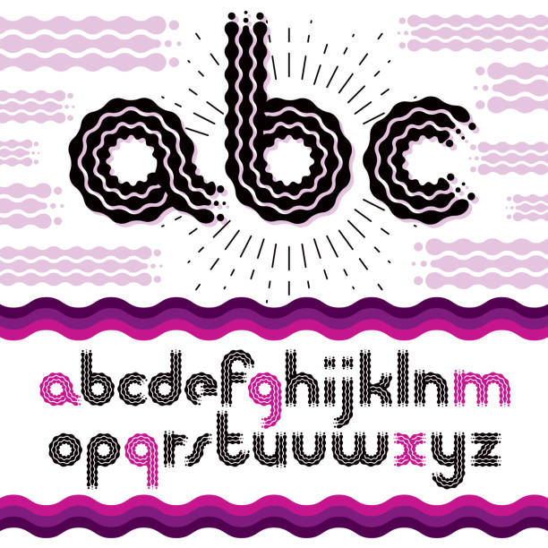 向量時髦小寫英文字母字母, abc 收藏。圓角粗體復古字體, 從 a 到 z 的腳本可以用於創建海報。使用流、波浪線製作。 - lahoz 幅插畫檔、美工圖案、卡通及圖標