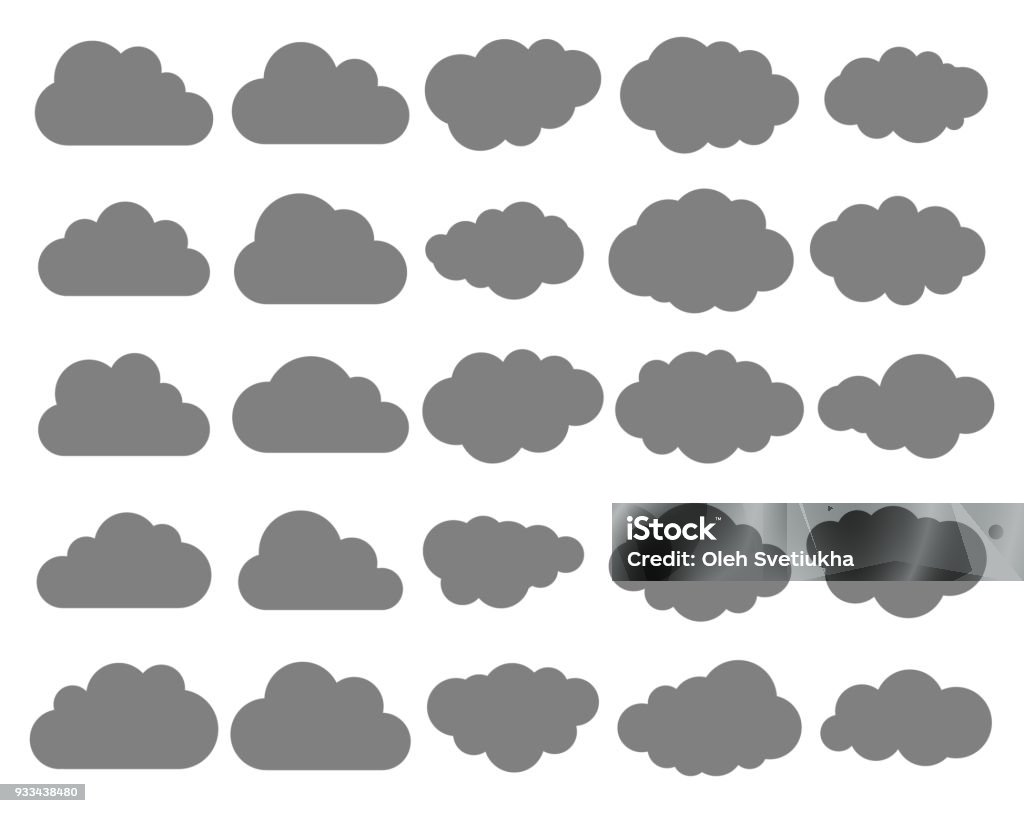 Clouds silhouettes. Vector set of clouds shapes. Collection of various forms and contours. Design elements for the weather forecast, web interface or cloud storage applications Clouds silhouettes. Vector set of clouds shapes. Collection of various forms and contours. Design elements for the weather forecast, web interface or cloud storage applications. Cloud - Sky stock vector