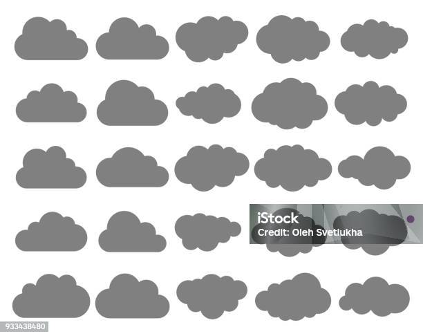 Clouds Silhouettes Vector Set Of Clouds Shapes Collection Of Various Forms And Contours Design Elements For The Weather Forecast Web Interface Or Cloud Storage Applications Stock Illustration - Download Image Now