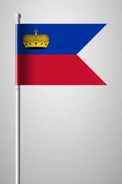 Vector illustration of Flag of Liechtenstein. National Flag on Flagpole. Isolated Illustration on Gray Background