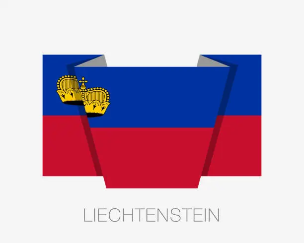 Vector illustration of Flag of Liechtenstein. Flat Icon Waving Flag with Country Name on a White Background