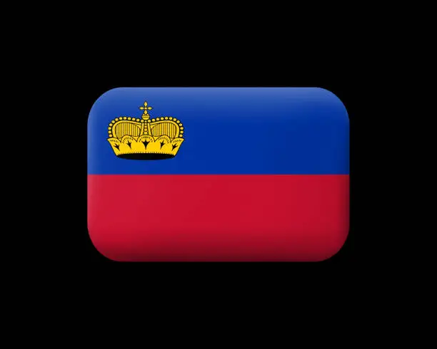 Vector illustration of Flag of Liechtenstein. Matted Vector Icon and Button. Rectangular Shape with Rounded Corners