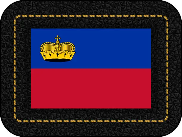 Vector illustration of Flag of Liechtenstein. Vector Icon on Black Leather Backdrop. Aspect Ratio 2:3