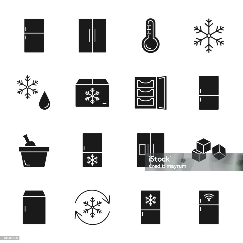 Refrigerator silhouettes icons set Refrigerator stock vector