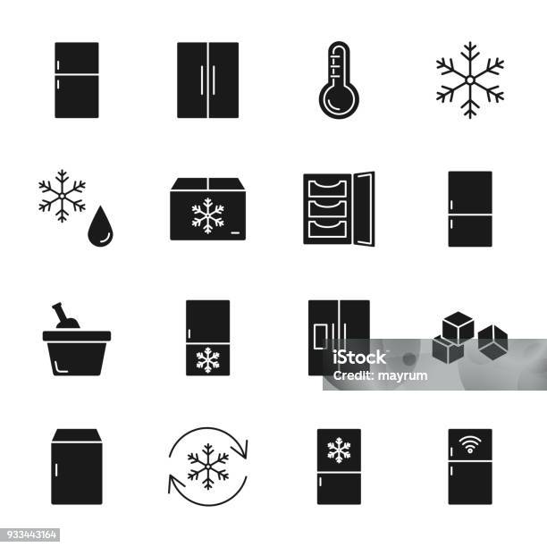 Refrigerator Silhouettes Icons Set Stock Illustration - Download Image Now - Refrigerator, Ice, Cooler - Container