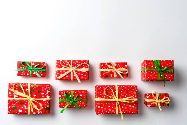 istock Christmas colorful presents. Top view 933450466