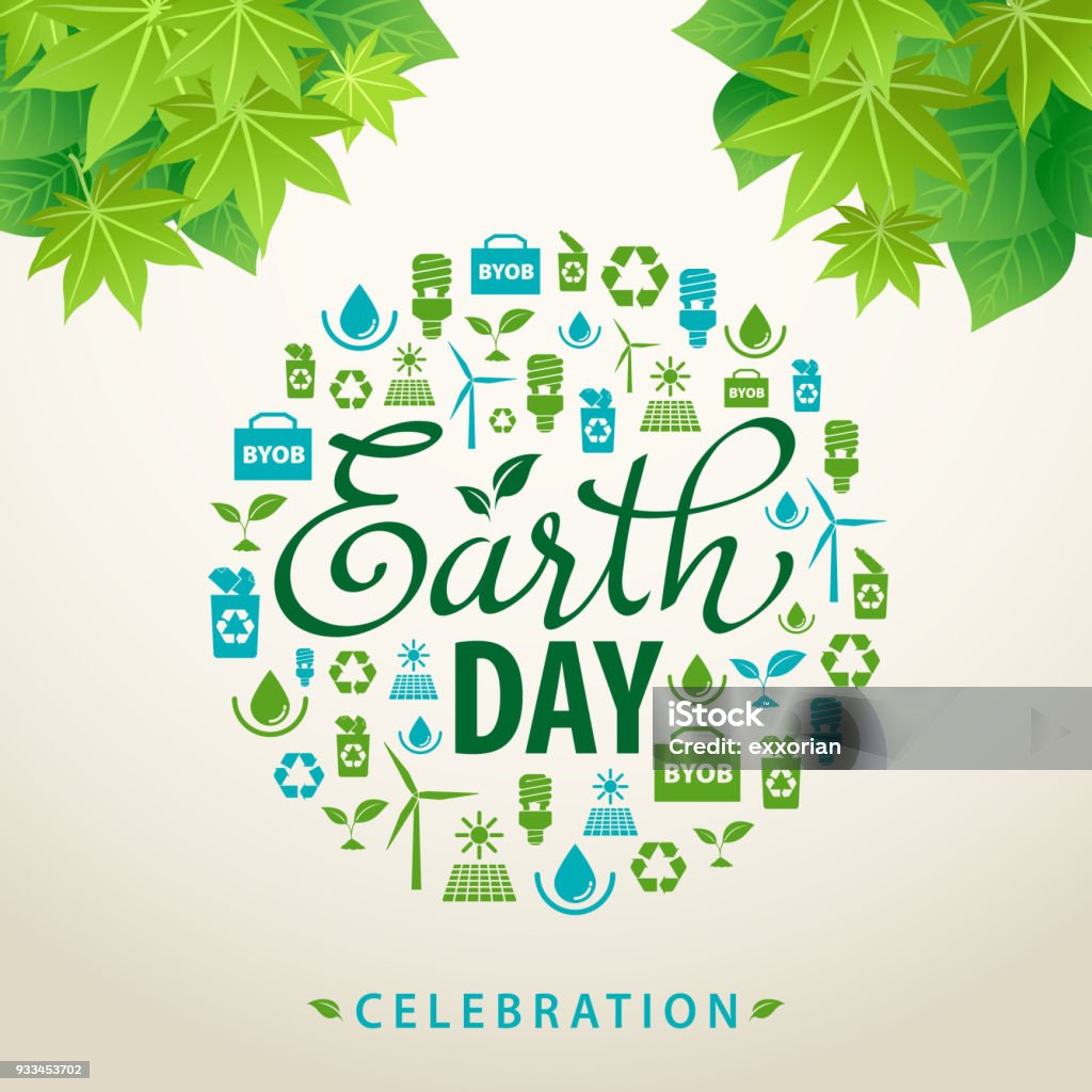Earth Day Ecology Flyer Ecology elements forming an earth shape to celebrate the Earth Day Earth Day stock vector