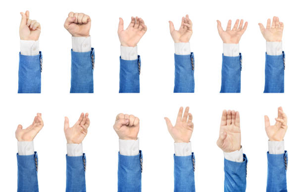 istock Set of hands in suit on a white background 933454358