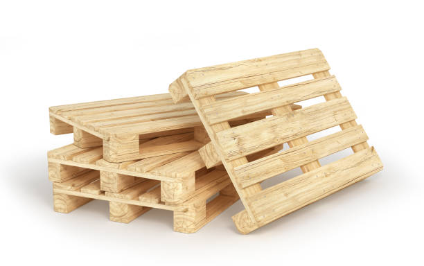 istock Stack of wood pallets isolated on a white. 3d illustration 933454386