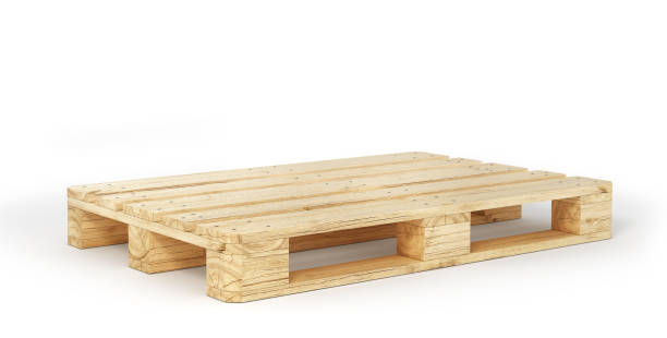 木製パレットを白で隔離のスタック。3 d イラストレーション - box stack white packaging ストックフォトと画像