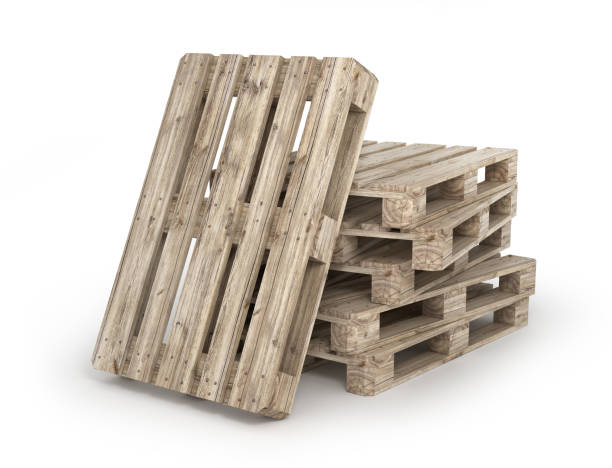 istock Stack of wood pallets isolated on a white. 3d illustratio 933454472