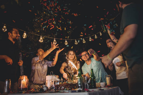Friends having fun at backyard party