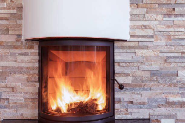 istock Interior shot of a modern marble fireplace 933465494