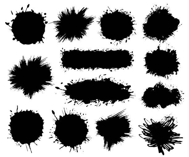 Set of paint stains. Paint splash. Hand painted spots. Black ink Set of paint stains. Paint splash. Hand painted spots. Isolated. Vector mud stock illustrations