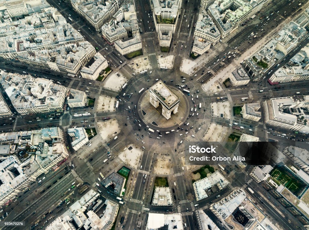 Triumphal Arch Aerial view of Arch de triomphe Paris - France Stock Photo