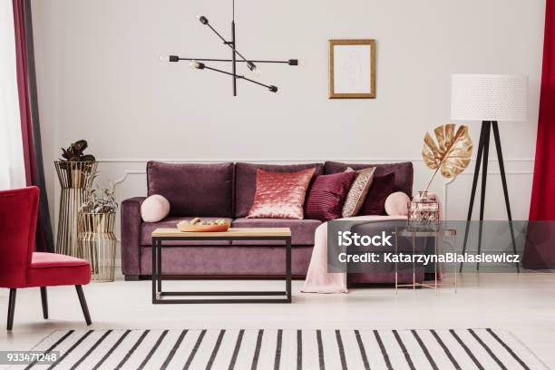 Sophisticated Living Room Interior Stock Photo - Download Image Now - Purple, Living Room, Indoors