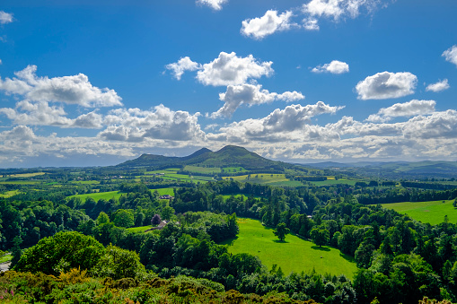 Beautiful field view on Edale village and Mam Tor at Peak District National Park, England, UK. Staycation concept of traveling local