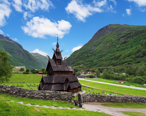 Borgund Stave Church - oldest preserved timber buildings. Wonderful tourist attraction of Norway