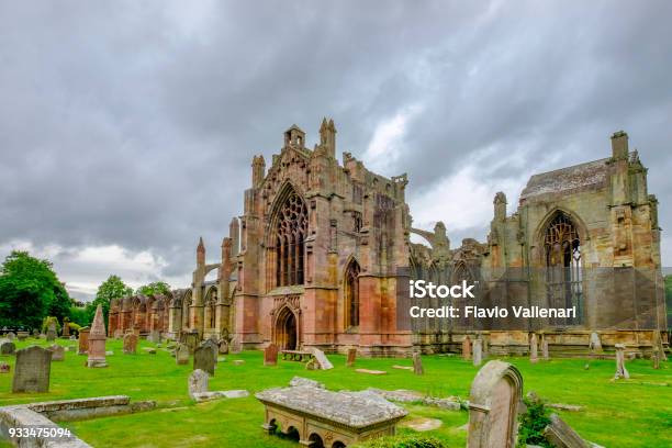 Melrose Abbey A Partly Ruined Monastery Of The Cistercian Order Founded In 1136 In The Scottish Borders The Abbey Is Known For Its Many Carved Decorative Details And Is One Of The Abbeys That Are Worth A Visit On The Borders Abbeys Way Walk Scotland Stock Photo - Download Image Now