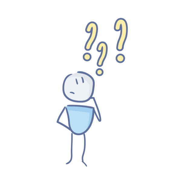 Little character is thinking under question marks. Doubts and questions concepts. Problem solving. Vector doodle illustration vector eps10 question mark head stock illustrations