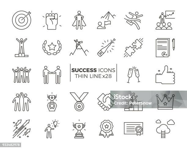 Icons Related With Success Motivation Willpower Leadership Determination And Growth Vector Pictogram Thematic Set Objects And Dynamic Character Actions Stock Illustration - Download Image Now