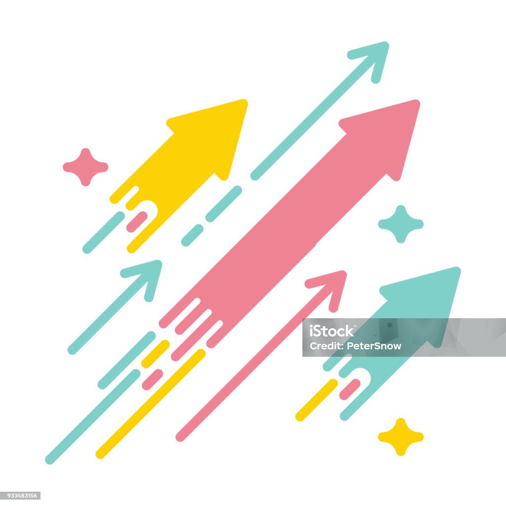 Arrows shooting to the stars. Vector icon illustration with bright vivid colors. Concept for financial, personal and creative growth vector eps10 On The Move stock vector