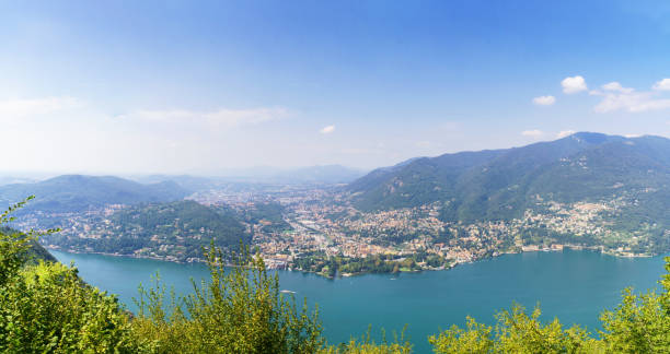 istock Como lake view from Brunate mountain with water mirror and small villages. 933488816
