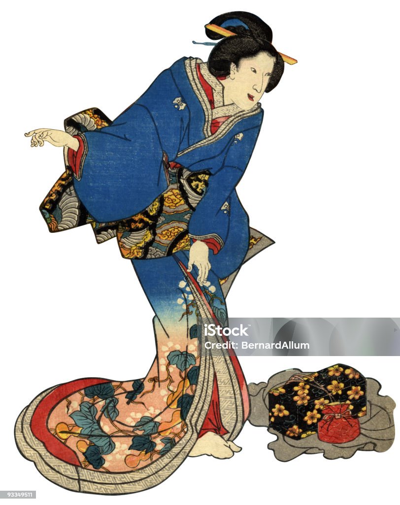 Japanische Holzschnitt-Druck stehendes Frau - Lizenzfrei Japanische Kultur Stock-Illustration