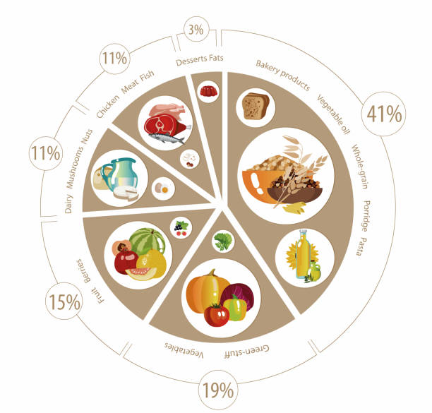 продовольственная пирамида пирог диаграммы - bakery meat bread carbohydrate stock illustrations