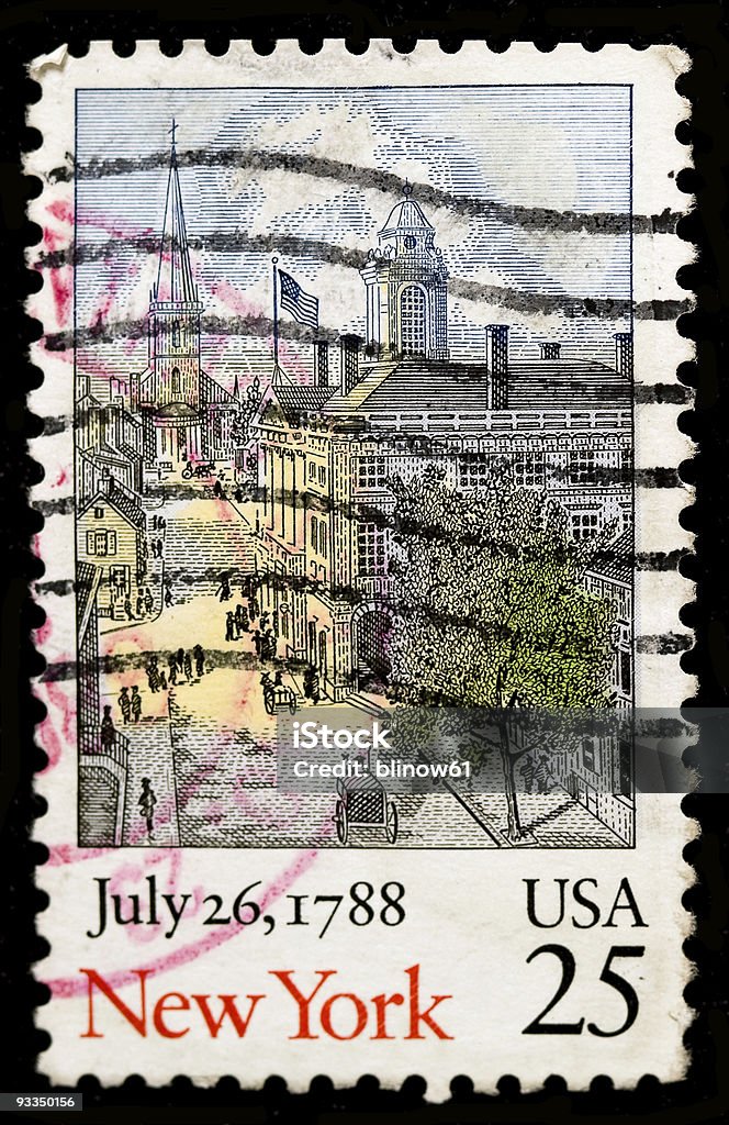 Нас Почтовая марка показывает изображение старого Нью-Йорк - Стоковые фото Без людей роялти-фри