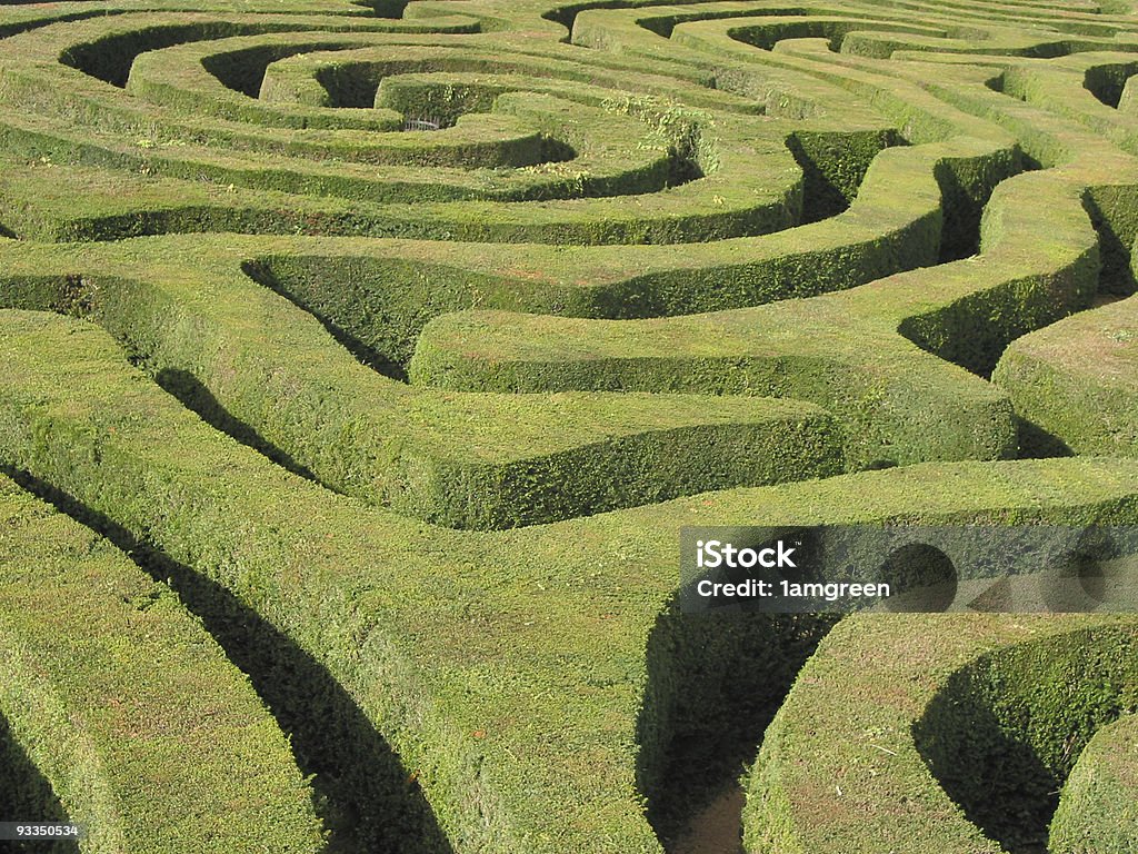 Ordentlich geschnitten wirbelnde Hecke Maze in der Sonne - Lizenzfrei Irrgarten Stock-Foto