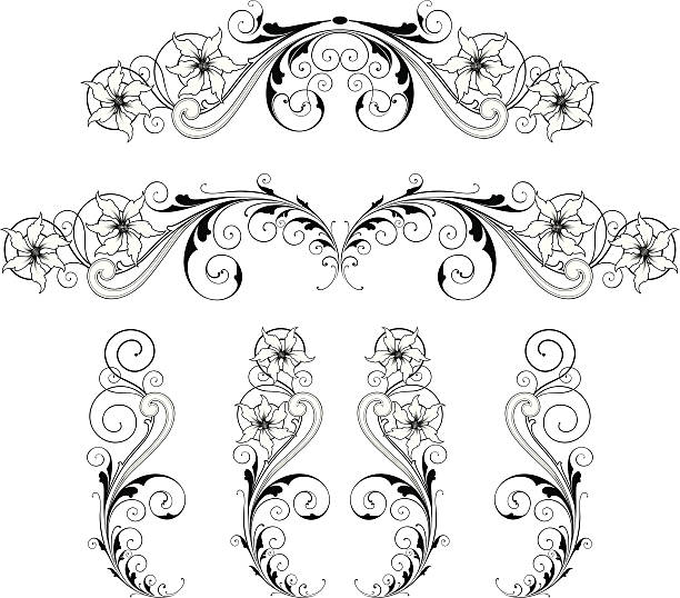 フラワーのスクロール設定 - swirl squiggle scroll shape decoration点のイラスト素材／クリップアート素材／マンガ素材／アイコン素材