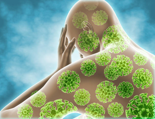 istock Viral infection illness, virus attacking human body 3d render. 933517310