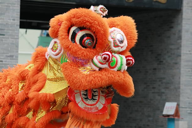 the head of Lion Dance stock photo