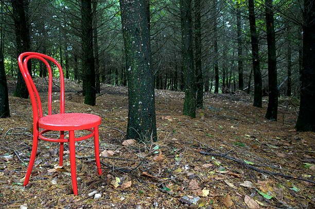istock Red chair in the woods 93353611
