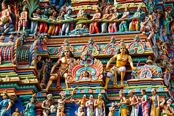 Colorful Gopuram tower of Hindu temple Gopuram (tower) of Hindu temple  Kapaleeshwarar., Chennai, Tamil Nadu, India kapaleeswarar temple photos stock pictures, royalty-free photos & images