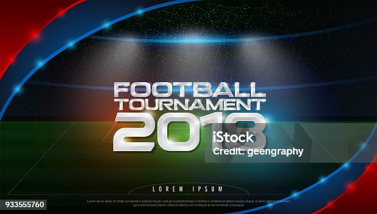 istock 2018 world championship football tournament cup on stadium background. soccer icon,

 broadcast graphic template 933555760