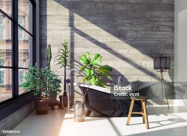 Modern Bathroom Interior Stock Photo - Download Image Now - Bathroom, Plant, Domestic Bathroom