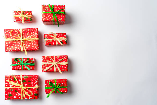 istock Christmas colorful presents. Top view 933580456