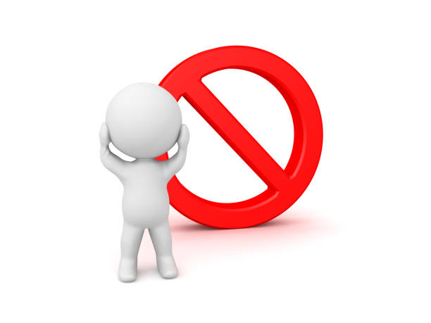 istock Angry 3D Character next to forbidden symbol 933582934