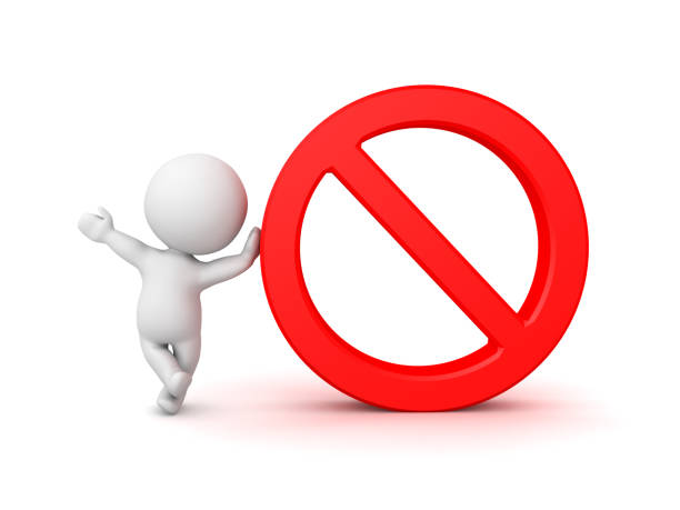 istock 3D Character waving and leaning on prohibition symbol 933582996