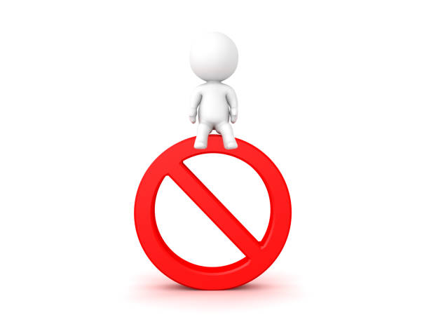istock 3D Character sitting on top of forbidden sign 933583012