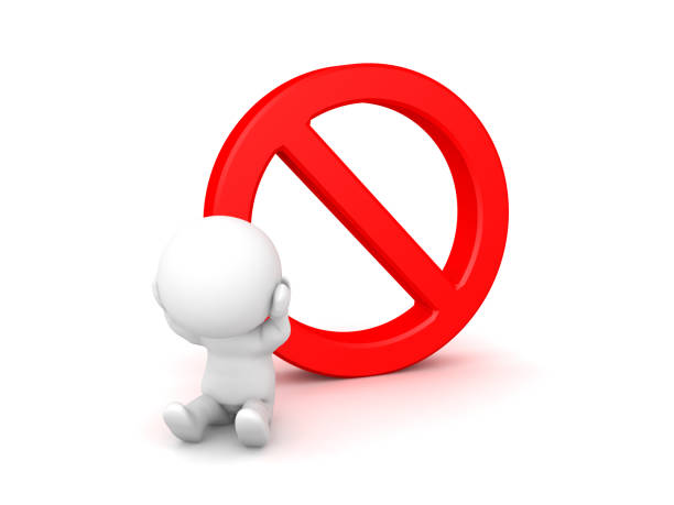 Stressed 3D Character next to big red no symbol