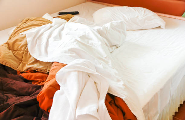 istock Messy bed after wake up in the morning. 933583242
