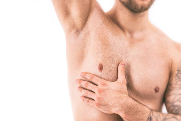 Muscular male torso with focus on armpit stock photo